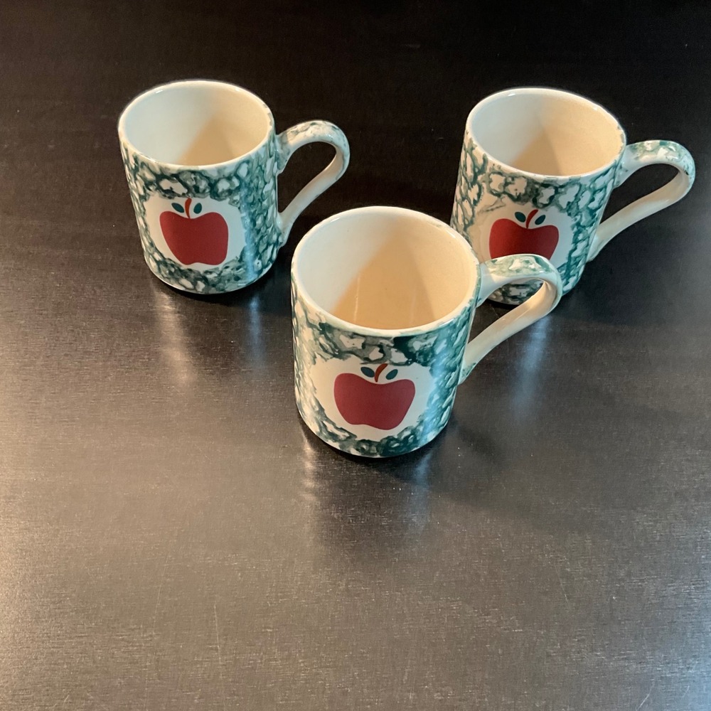 Apple Stoneware Coffee Mugs Set of 3 Farmhouse Cottagecore Kitchen Decor Vintage